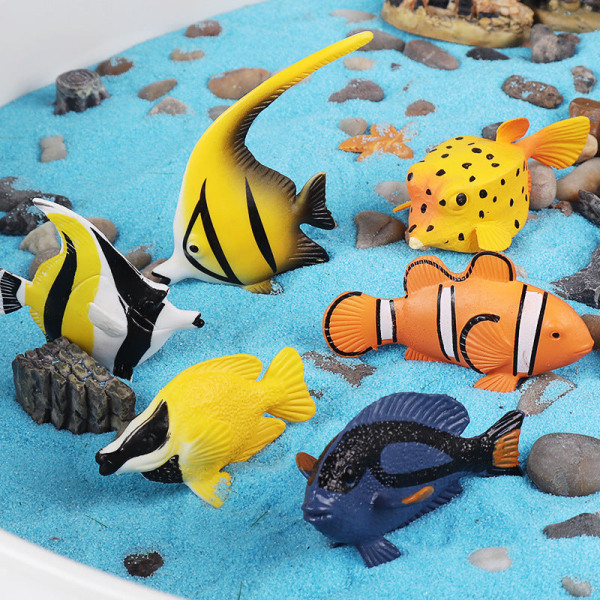 Mini Ocean Tropisk Fisk Model Sæt Simulation Solid Klovnfisk Fe Fisk Rævefisk Børns Undervisningslegetøj KZ mini tropical fish (6 sets)
