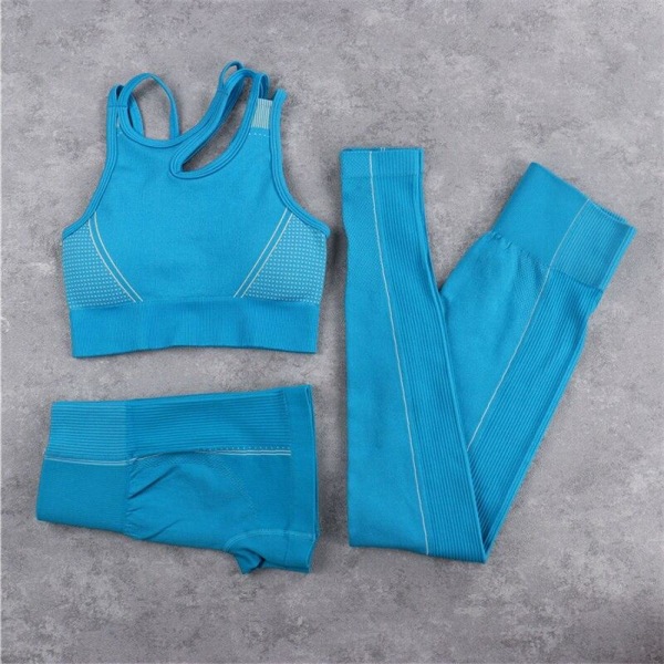 Set Crop Top BH Shorts Leggings Träningsoutfit Active Fitness Gym Wear Blue Top M