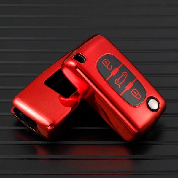 Nytt TPU Bilnyckel Fodral Skydd För Peugeot 107 206 207 307 308 406 För Citroen Xsara Picasso C2 C3 C4 C5 C6 C8 Skyddsväska 3 Buttons Red