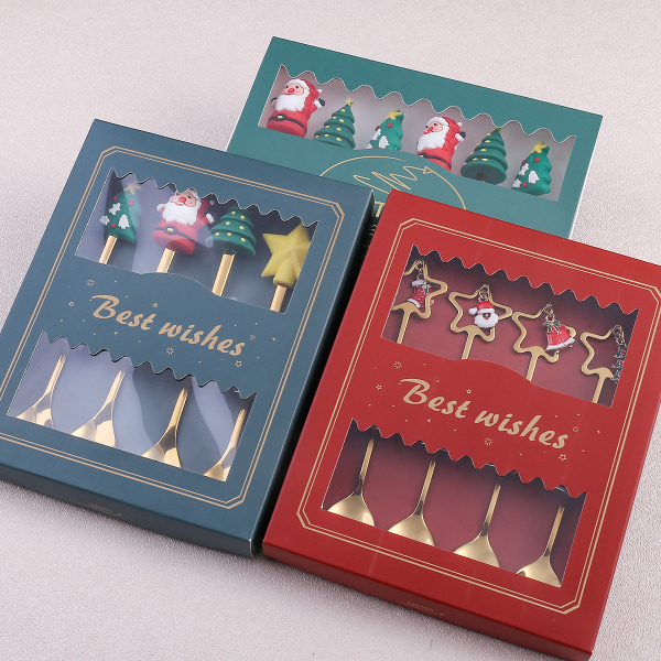 Julsked Bestick Present Söt Hänge Sked Gaffel Rostfritt Stål Julgran Hemfest Bordsartiklar Gold Doll spoon Fork six pack A