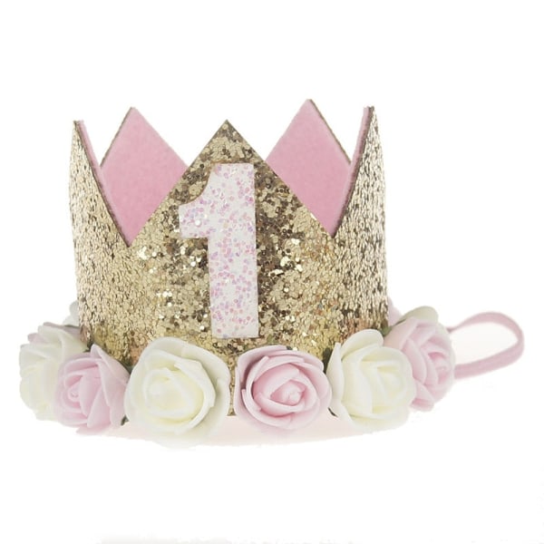 Søde Glitter 1/2/3 Drenge Piger Fødselsdagsfest Hatte Prinsesse Krone Hætter Baby Shower Fødselsdagskage Hætter Foto Rekvisitter Børn Fest Dekoration Dark Pink gold 1I2 10.5x7CM
