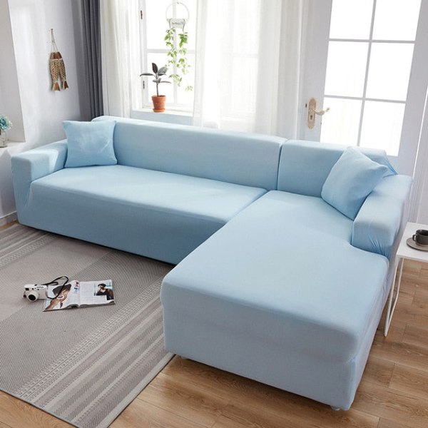 Grått Enfärgat Elastiskt Stretch Sofföverdrag Behöver Beställa 2 Delars Sofföverdrag Om L-stil fundas soffor con chaise longue Fodral för Soffa Light Blue 1-seat 90-140cm