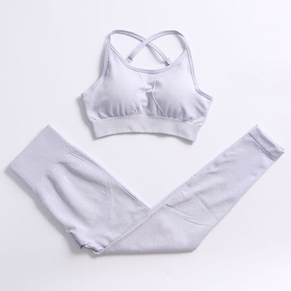 Joogasetti Kuntosalivaatteet Verryttelypuku Korkeavyötäröiset Housut Urheiluliivit Naisille Bra Pants-Gray M