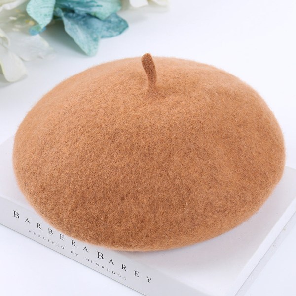 Hatt i koreansk stil med svampdesign för kvinnor, andningsbar pumphatt, målarmössa i ull Caramel Adjustable