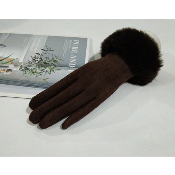 Fashionable dame vinter varme ruskind læder touch screen handske kvinde imiteret kaninpels broderi plus fløjl tykke kørehandsker H92 I67 Red One Size