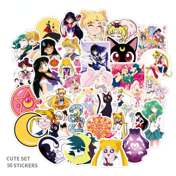 50 st tecknade Sailor Moon Sailor Moon-klistermärken Vattentäta dekorativa klistermärken för mobiltelefon termoskopp anteckningsbok Beautiful girl 50Pcs A