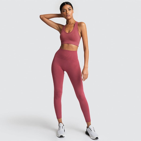 Yoga Sæt Trænings Leggings Sportsdragt BH'er Fitness Gym Løbesæt Til Kvinder Dark graySet S