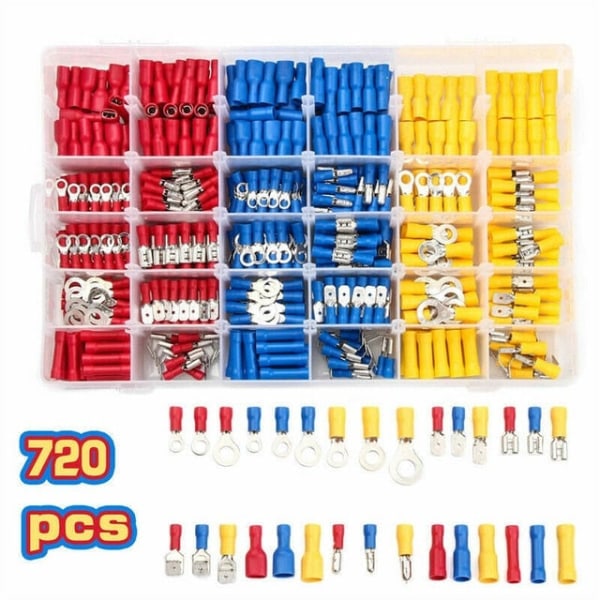 480 kpl valikoituja litteitä liittimiä, eristetty kaapelikytkin, sähköjohdon puristusliitin, rengas, haarukka, sarja, rengaskorvakkeet, valssattu sarja + pihdit As photo 280Pcs and Plier