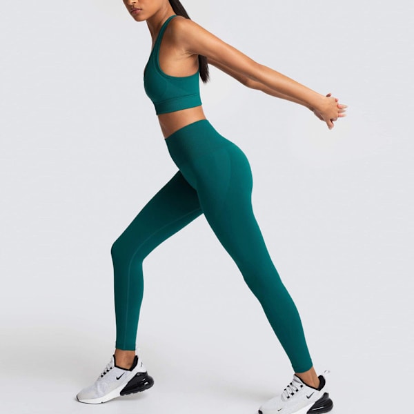 Europeisk och amerikansk enfärgad sömlös stickad höft Yoga Dräkt Tränings Outfit Väst Dräkt Kvinnor 6095 bra set-dark gray L