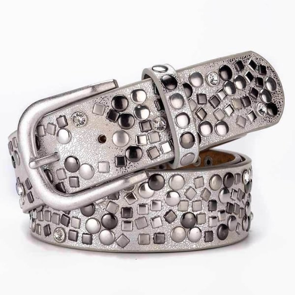 Nittebesat Bælte Dame Punk Gotisk Taljebånd Retro Vintage Læder Silver white