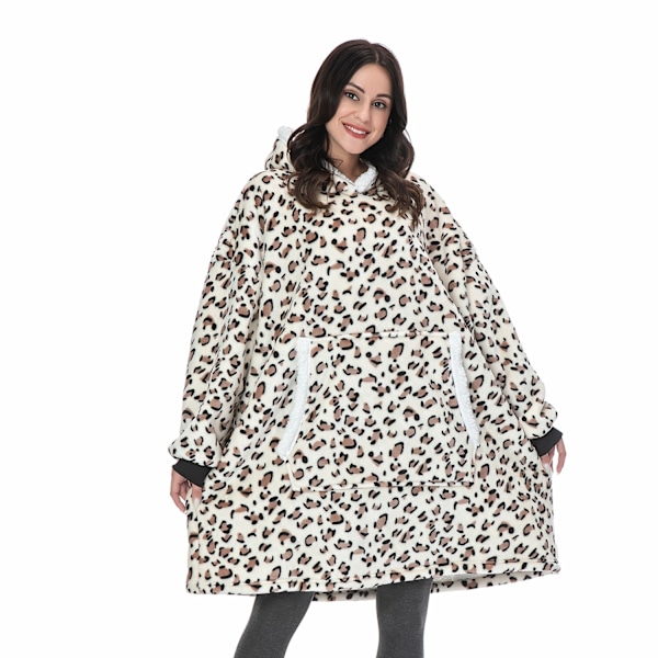 Oversized Hættetrøjer Sweatshirt Kvinder Vinter Hættetrøjer Fleece Kæmpe TV Tæppe Med Ærmer Pullover Oversize Dame Hættetrøje Sweatshirts Leopard One Size