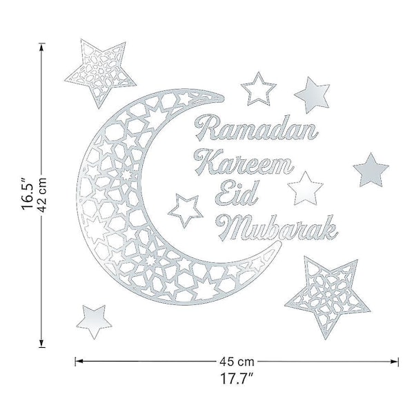 Ramadanin puolikuu akryylipeili tarra 3D itseliimautuva seinätarra oviin, ikkunoihin ja kaappeihin