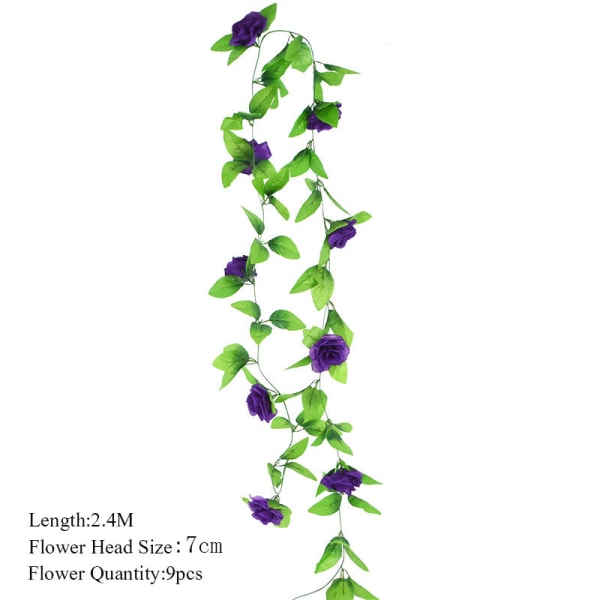 2,3 m blomsterkrans konstgjord blomsnöre med löv Siden Sakura körsbärsblommor murgröna vinstockar för hemträdgård bröllop valvbågedekor F08 purple vine