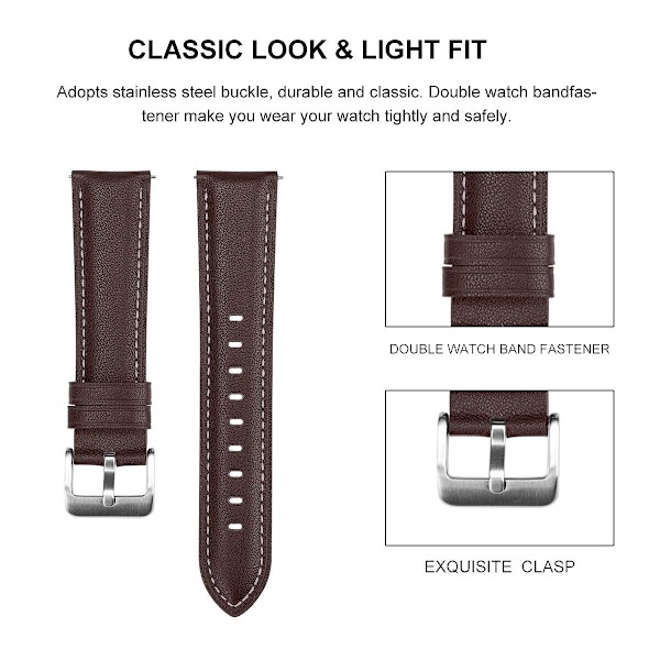 20 mm 22 mm Moderigtig Læder Urrem til Samsung Galaxy Watch Active 2 40 mm 44 mm Udskiftningsarmbånd Elegant Armlænke 4 Gray 20mm