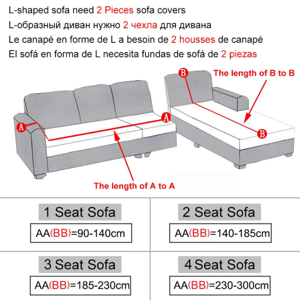 Stretch cover För L-form Soffa Hörnsoffa Elastiskt cover för sofföverdrag för vardagsrum 1/2/3/4-sits Nordic WWT35 2seat 145-185cm