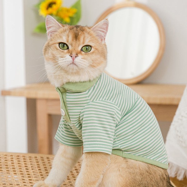 Andningsbara randiga stickad kofta för husdjur, kattkläder Pink stripes M