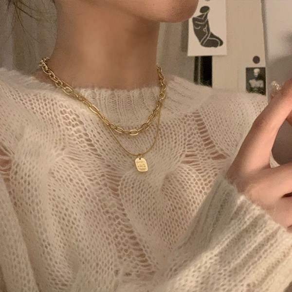 INS Stil Titanstål Dobbel-Lags Halskjede Hip Hop Herre- og Dame T-skjorte Tilbehørskjede XL1502 double-layer detachable