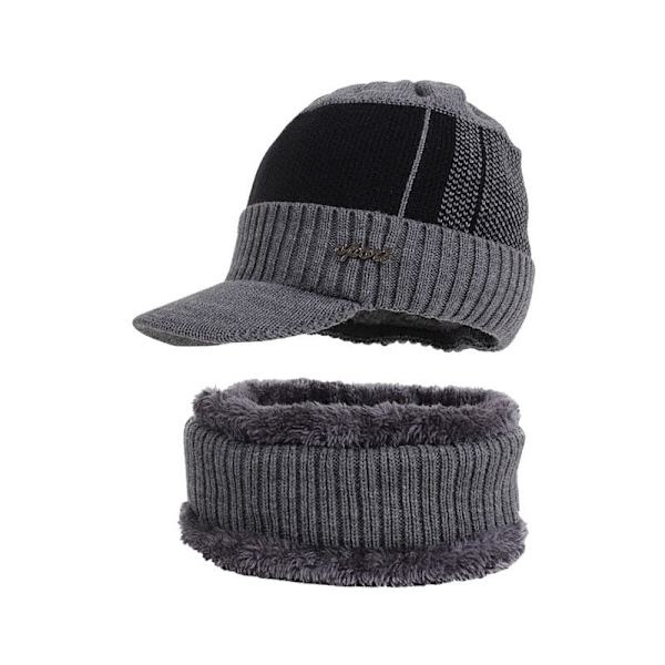 Vintermössor för män Skullies Beanie Mössa Vintermössa Män Kvinnor Ullscarf Mössor Set Balaclava Mask Gorras Bonnet Stickad Mössa Gray Cap One Size