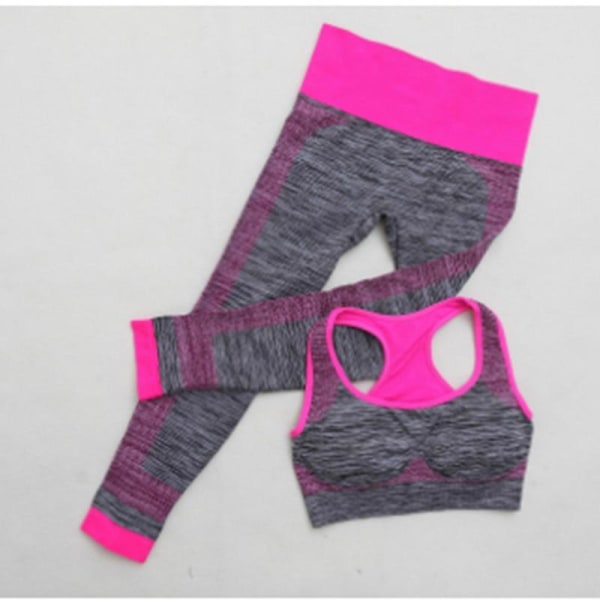 Set Crop Tops + Yoga Leggings Fitness Gym Löparkläder för kvinnor A purple L