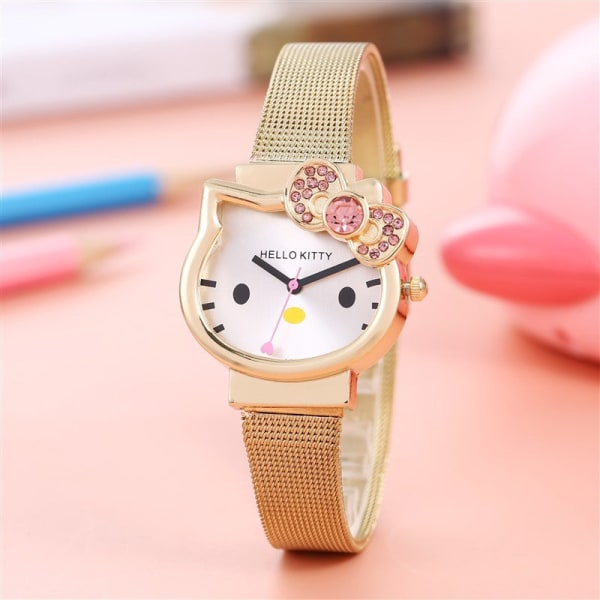 Barnklocka Utrikeshandel Student Barn Tecknad Klocka Flickors Armbandsset Kvarts Klocka Steel Belt-Gold