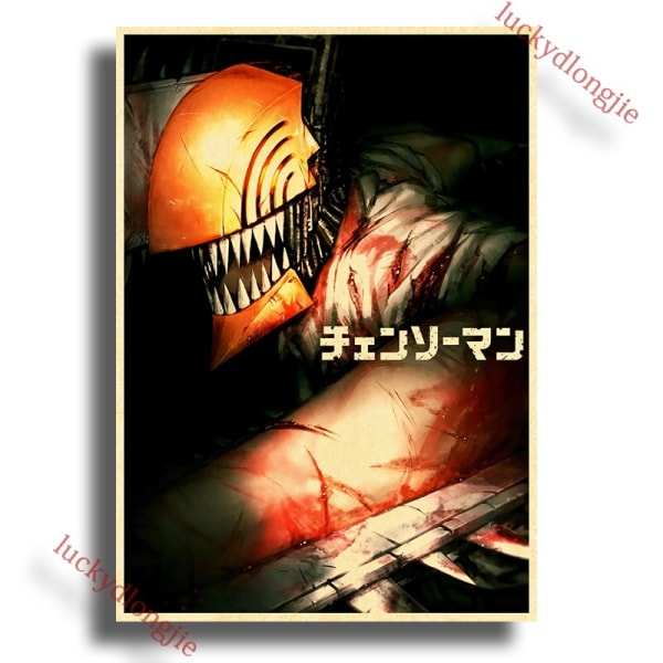 Chainsaw Man Anime Affisch Retro Kraftpapper Vintage Heminredning Målning Vardagsrumsbild Gåva Väggdekaler Caféinredning Konst Vägg 42X30cm(A3) 45