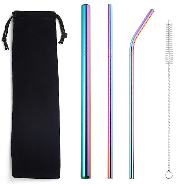 Suosittu astiasto elintarvikelaatuinen ympäristönsuojelu ruostumattomasta teräksestä valmistettu pilli juoma maito tee metallipilli 3 settiä Rose 3 straw 1 brush/black bag