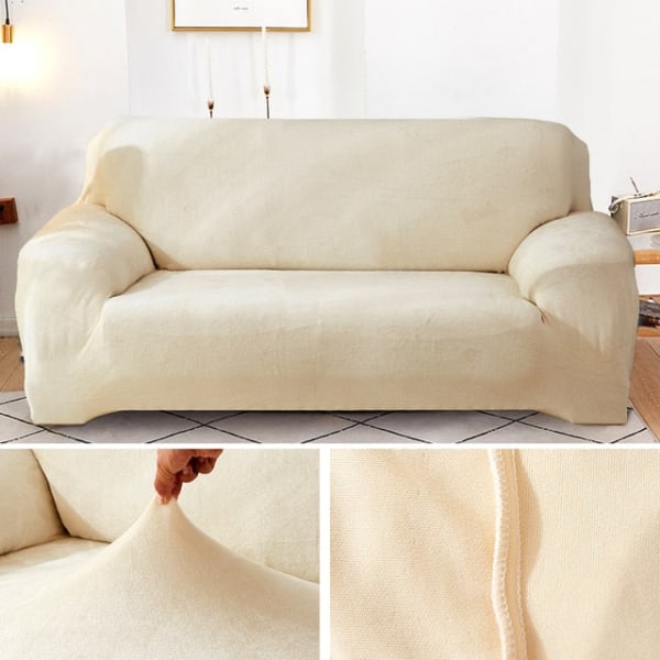 Fløjlsblød tyk sofabetræk All-inclusive elastisk sektionssofabetræk til stue Chaiselong L-formede hjørnebetræk -beige 3-seater(190-230cm)