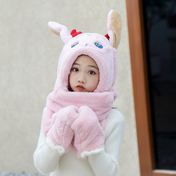 Mjuk halsduk Älgmössa Tredelat Koreansk Stil Trendig Varm Halsduk Öronskydd Integrerat Pink