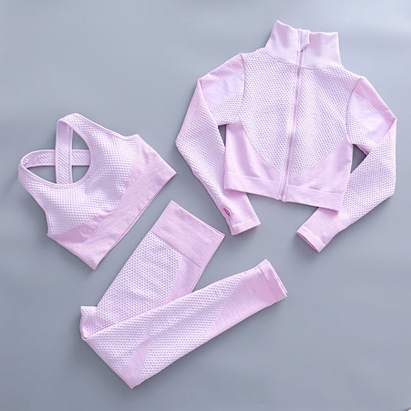 Yoga Sett Treningsklær gym fitness for dame treningsdress 3 Pcs set purple M