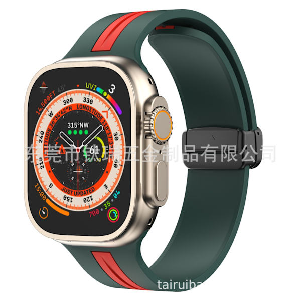 Kellon ranneke Apple Watch iWatch 38/40/41mm tummanvihreä ja punainen musta solki