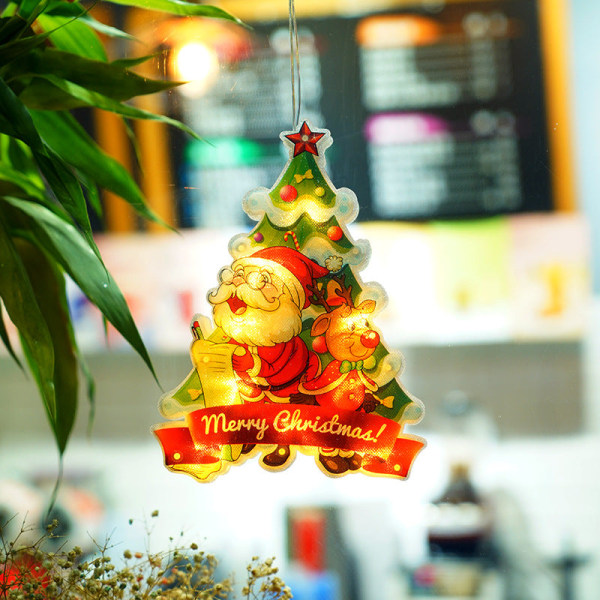 Jul Dekorativa Lampor Butiksfönster Ornament Balkong Fönster Sugpropp LED Hängande Lampa Julbelysning Scen Layout Painted style-[Christmas Elk]] Battery