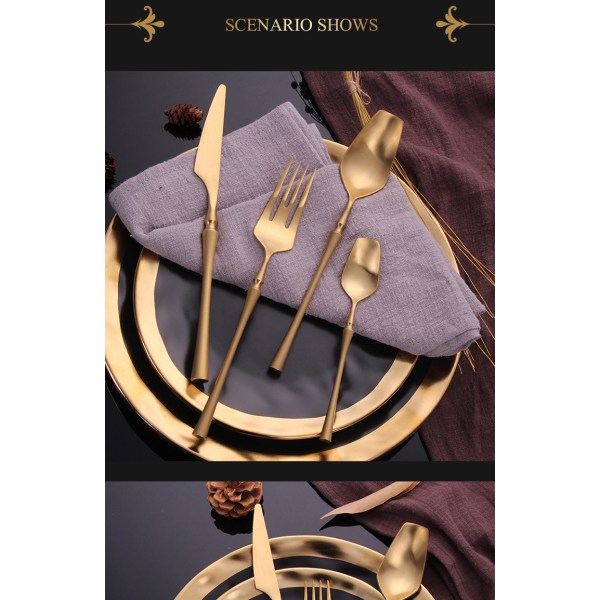 Bestickset i rostfritt stål Guld Bestickset Västerländska Matbestick Servis Julklapp Gafflar Knivar Skedar Overseas bright gold