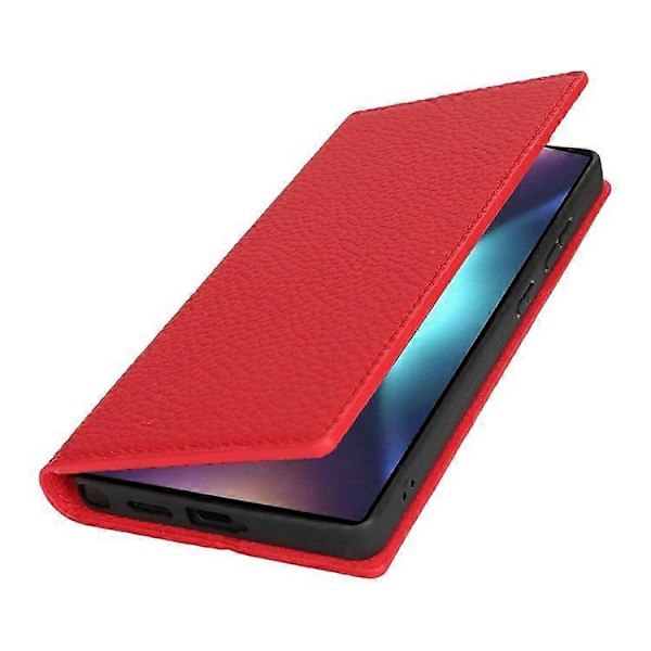 Plånboksfodral i äkta koläder med Litchi-textur för Samsung Galaxy S25 Ultra Red