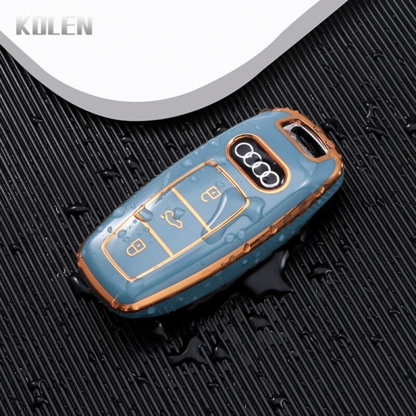 TPU Bil Fjärrkontroll Nyckel Fodral Skal För A6 A7 A8 E-tron Q5 Q8 C8 D5 Gyllene Kant Nyckellös Hållare Fob Nyckelring Tillbehör Red only case