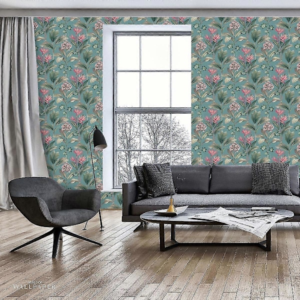 Oliana Blommig Tapet Belgravia Mjuk Teal Soft Teal