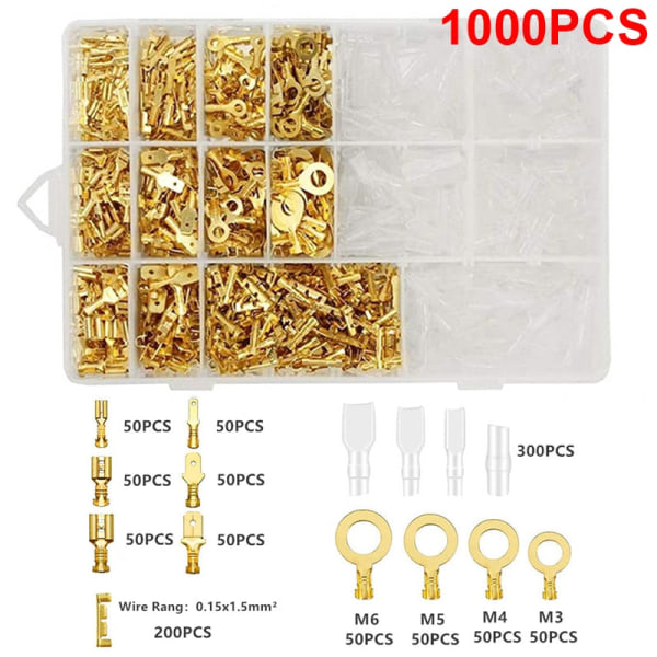 Box Isolerad hane hona ledningskontakt 2,8/4,8/6,3 mm Elektriska crimpterminaler Termin Spade Connectors Assorted Kit As photo 900  Gold