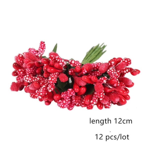 5/6/8/10/12/50/70/90 st mini Röda Konstgjorda Blommor Pistiller Bär Knippe DIY Jul Bröllop Tårta Presentförpackning Kransar Dekoration 9