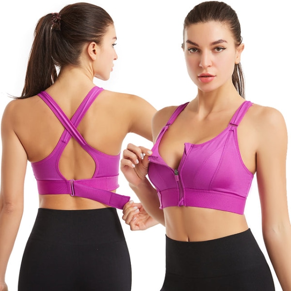 Jooga Rintaliivit Crop Urheilutoppi Säädettävä Vyö Vetoketjulliset Jooga Juoksuliivit Push Up Liivi Purple 3XL