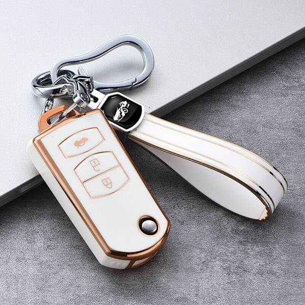 2 3 Knapper Blød TPU Flip Bil Nøgle Etui Cover Til Mazda 3 2 6 2003 2004 2005 2006 2007 2008 2009 2010 2011 2012 2013 Bilholder B white keychain
