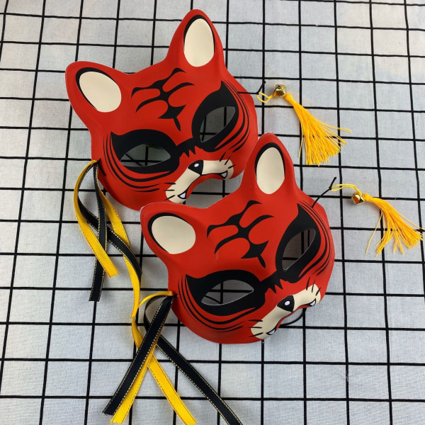 Japansk Maske Halvt Ansikt Håndmalt Katte Rev Maske Anime Demon Slayer Maskerade Halloween Festival Cosplay Prop 2