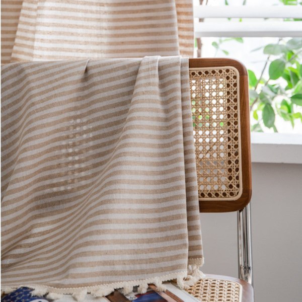 Simpelt bomulds- og linnedgardin stribet kvast stue gardinstang Jacquard wavy tassel-curtain rod 150W * 240 high CM