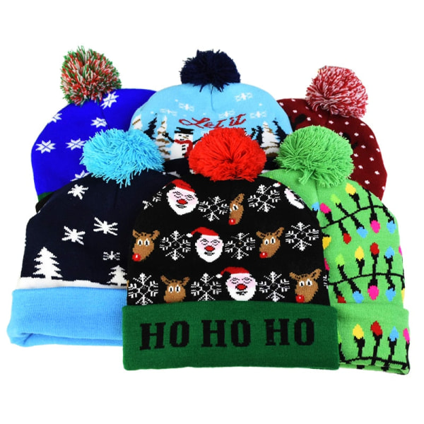 Julesweater med julehat, Santa Elk, strikket hue med LED-lys, tegneseriemønster, julegave til børn, nytårsartikler B03 21x20cm