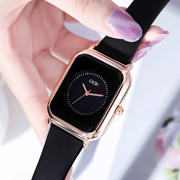 Jelly Farge Enkel Silikon Liten Firkantet Klokke Student Quartz Vanntett Klokke Black Ribbon black plate