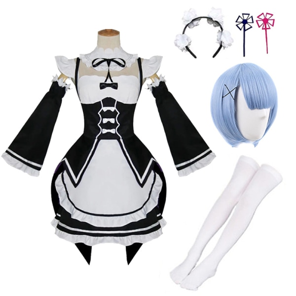 Anime Re Life In A Different World From Zero Ram/Rem Cosplay Kostymer The Maid Outfit Halloween Costume Maid Servant Dress style1 S