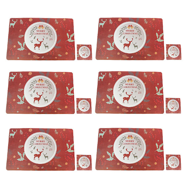 Juledekoration Kreativ Jul PVC Tryk Bordmåtte Kopmåtte Hver 6 Pakke 12 stk Christmas snowflake