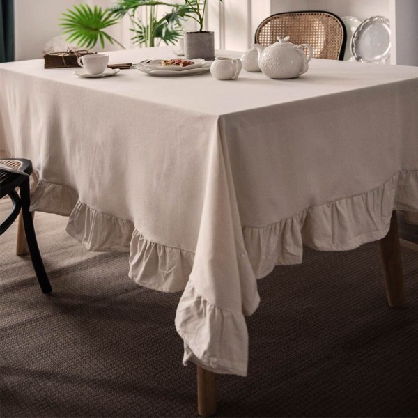 Flæse Syning Bomuldsstof Duge Vaskbar Dug til Bryllupsfest Spisning Banket Dekoration Luksuriøs Duge Rust beige ruffles 140x140cm