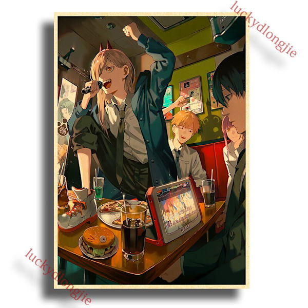 Chainsaw Man Anime Affisch Retro Kraftpapper Vintage Heminredning Målning Vardagsrumsbild Gåva Väggdekaler Caféinredning Konst Vägg 42X30cm(A3) 17