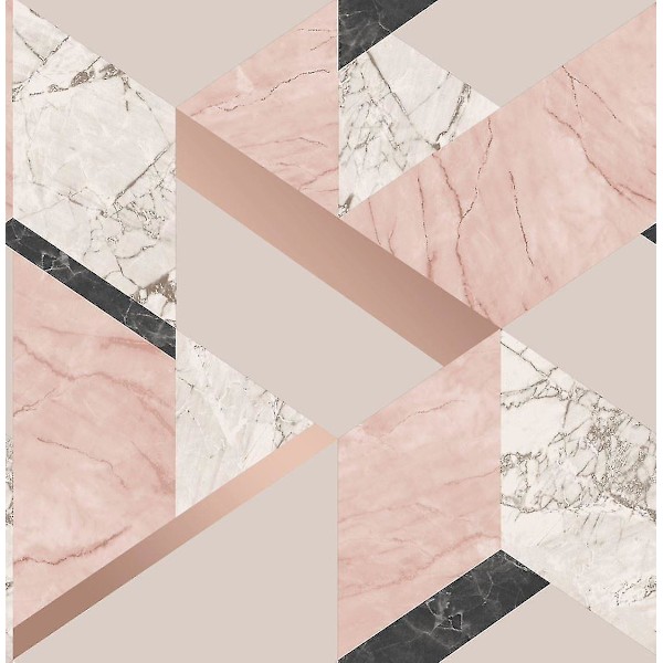 Vaaleanpunainen metallinhohtoinen ruusukultainen marmorikuvioinen geometrinen tapetti, ylellinen Fine Decor -tuote