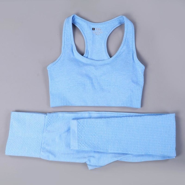 Yoga Set Dam Fitness Sportkläder Träningsdräkter GYM Kläder Löpartights Träningsbyxor 2pcs BraBlue M