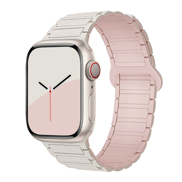 Kellon ranneke Apple Watch iWatch 38/40/41/10. sukupolvelle 42MM Tähtivalkea Oxford-pinkillä
